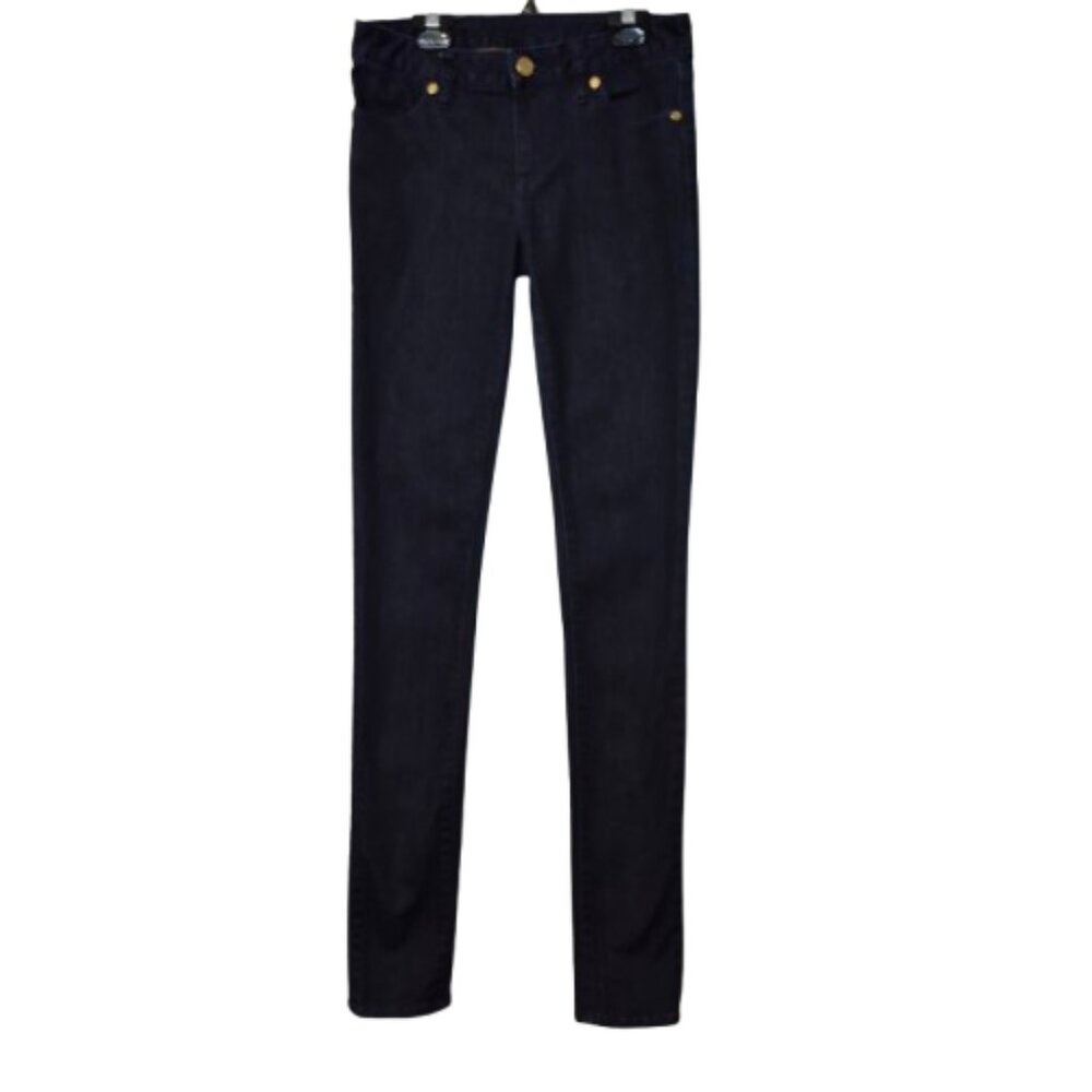 Tory Burch Dark Blue Denim Jeans with Gold Hardware Long Size 26 - Picture 2 of 13